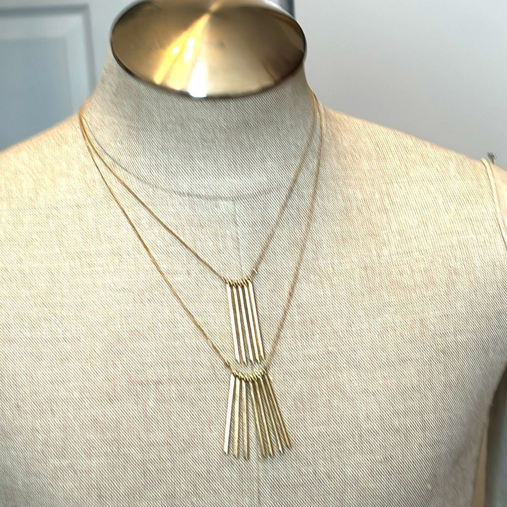 Double Tiered Women’s Gold Tone Chain Necklace with Bar Pendants